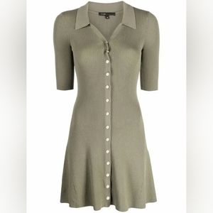 Maje Button-Up Ribbed Shirt Dress - Green
